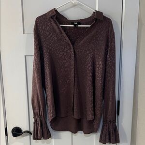 PAIGE Silk Blouse Large Taupe Animal Print Long Sleeve NWOT